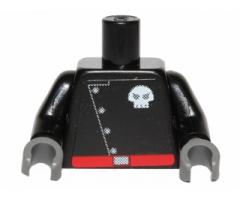 Torso Space Skull Logo with Diagonal Buttons and Red Belt Pattern (Sticker) / Black Arms / Dark Bluish Gray Hands
