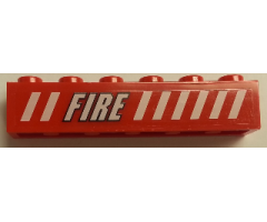 Brick 1 x 6 with White Stripes and 'FIRE' Pattern Model Left Side (Sticker) - Set 7046