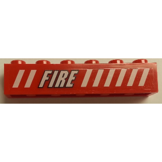 Brick 1 x 6 with White Stripes and 'FIRE' Pattern Model Left Side (Sticker) - Set 7046
