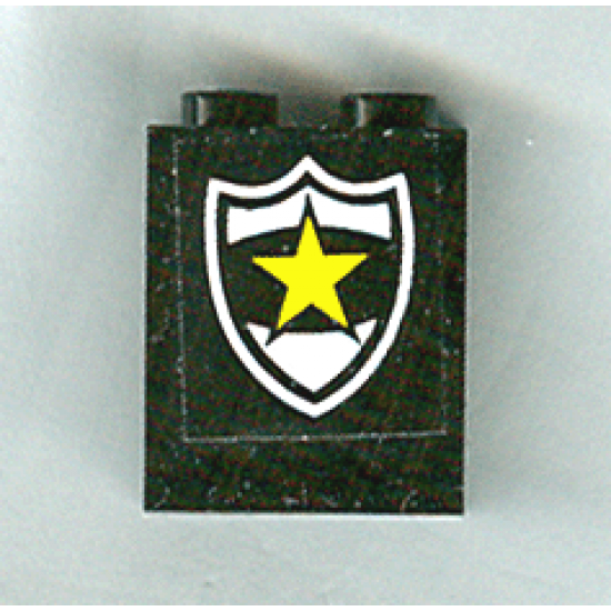 Panel 1 x 2 x 2 - Solid Studs with Yellow Star on Black and White Police Badge Pattern (Sticker) - Set 1786