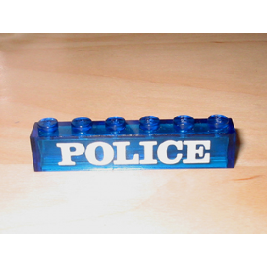 Brick 1 x 6 without Bottom Tubes with White 'POLICE' Serif Pattern