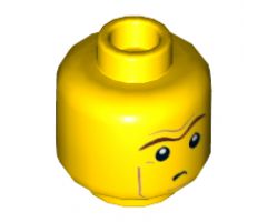 Minifigure, Head Dual Sided Brown Unibrow, Cheek Lines, Open Mouth Smile / Small Frown Pattern (President Business) - Hollow Stud