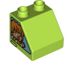 Duplo, Brick 2 x 2 x 1 1/2 Slope 45 with Girl with Lime Eyes on Both Sides Pattern