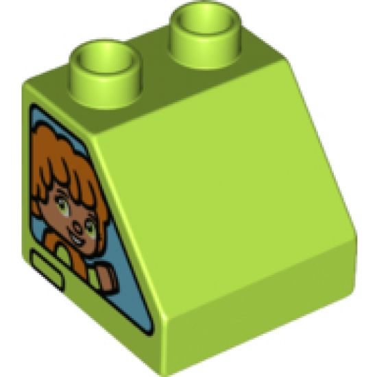 Duplo, Brick 2 x 2 x 1 1/2 Slope 45 with Girl with Lime Eyes on Both Sides Pattern