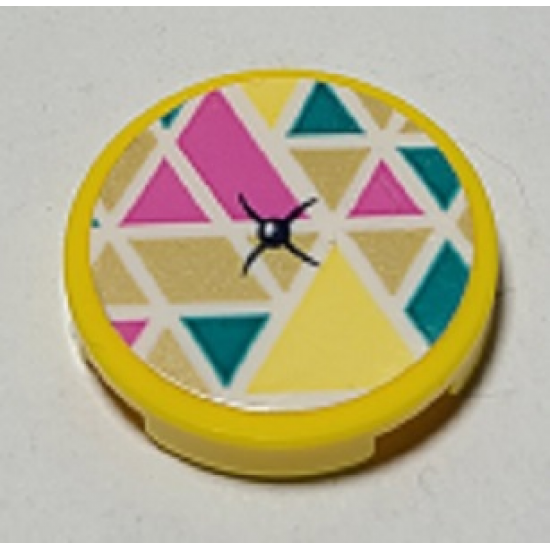 Tile, Round 2 x 2 with Bottom Stud Holder with Cushion with Triangles and Button Pattern (Sticker) - Set 41392