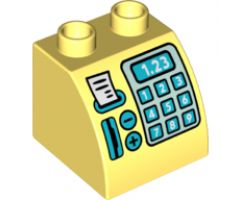 Duplo, Brick 2 x 2 x 1 1/2 with Curved Top with Cash Register, Card Reader and '1.23' Pattern