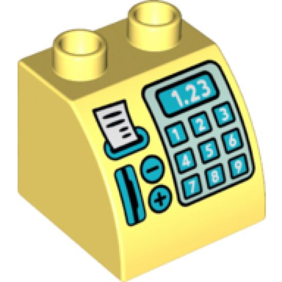 Duplo, Brick 2 x 2 x 1 1/2 with Curved Top with Cash Register, Card Reader and '1.23' Pattern