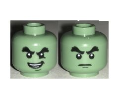 Minifigure, Head Dual Sided Black Bushy Eyebrows, Chin Dimple, Evil Smile, Crease under Eye / Determined Pattern - Hollow Stud