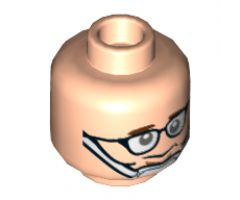 Minifigure, Head Glasses with Crooked Eyeglasses, Brown Eyebrows, Chin Strap Pattern (Ghostbusters Tully) - Hollow Stud