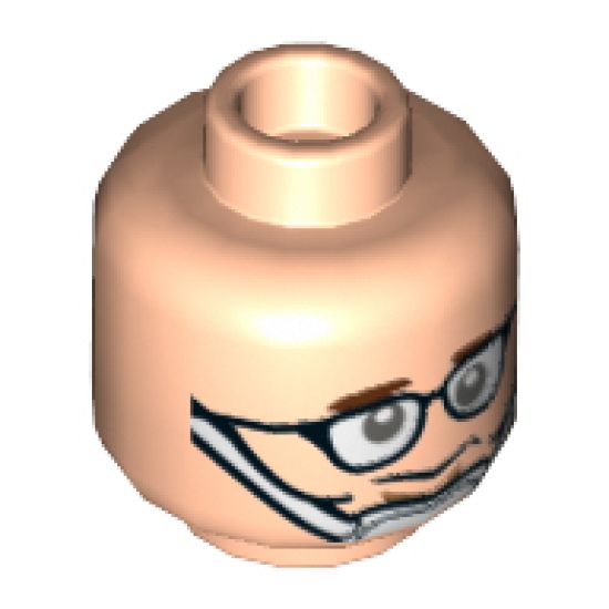 Minifigure, Head Glasses with Crooked Eyeglasses, Brown Eyebrows, Chin Strap Pattern (Ghostbusters Tully) - Hollow Stud