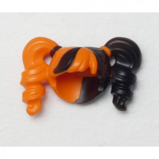 Minifigure, Hair Female Pigtails High Bouncy, Hole on Top with Black Hair on Left Side and Black Tie on Right Side Pattern