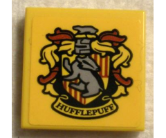 Tile 2 x 2 with HP 'HUFFLEPUFF' House Crest with Red Plumes on Yellow Background Pattern (Sticker) - Set 75956