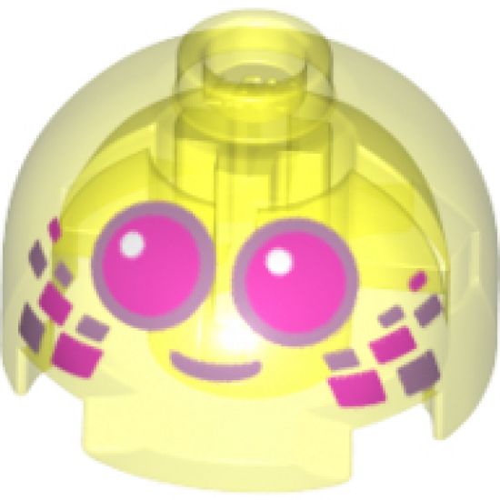 Brick, Round 2 x 2 Dome Top with Dark Pink Eyes with Metallic Pink Outlines and Mouth Pattern
