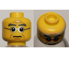 Minifigure, Head Male Bushy Gray Eyebrows, Wrinkles, Silver Frame Glasses Pattern - Hollow Stud
