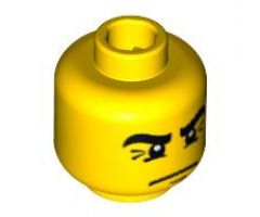 Minifigure, Head Male Black Eyebrows with Crow's Feet Wrinkles and White Pupils Pattern - Blocked Open Stud
