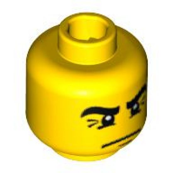 Minifigure, Head Male Black Eyebrows with Crow's Feet Wrinkles and White Pupils Pattern - Blocked Open Stud