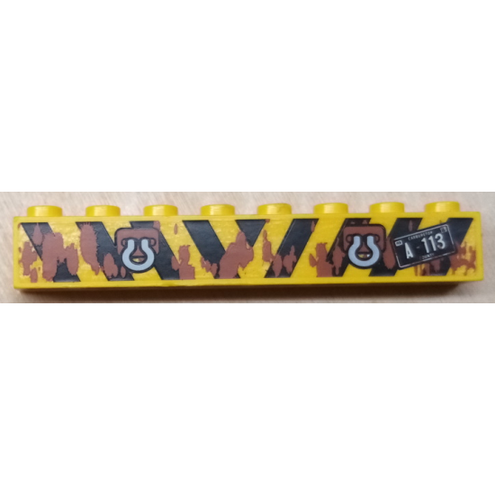 Brick 1 x 8 with Mud on Black and Yellow Danger Stripes, Tow Hooks and 'A-113' License Plate Pattern (Sticker) - Set 8677