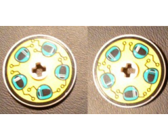 Technic, Disk 3 x 3 with Dark Turquoise Helmets on Yellow Pattern on Both Sides (Stickers) - Set 8257