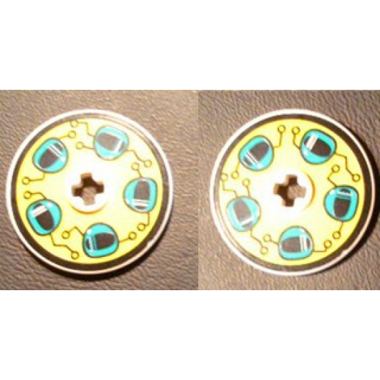 Technic, Disk 3 x 3 with Dark Turquoise Helmets on Yellow Pattern on Both Sides (Stickers) - Set 8257