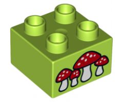 Duplo, Brick 2 x 2 with 4 Mushrooms Pattern