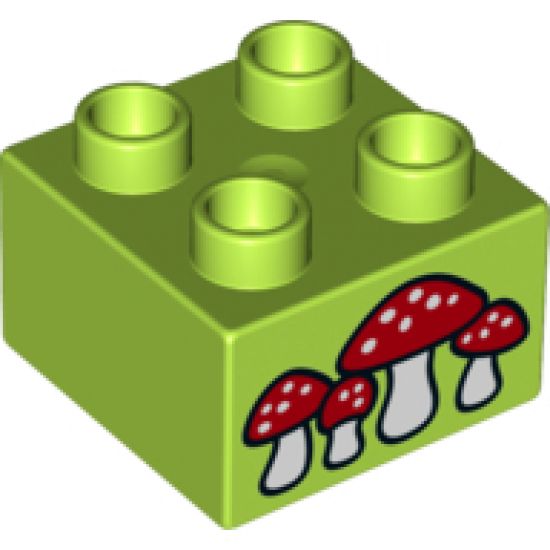 Duplo, Brick 2 x 2 with 4 Mushrooms Pattern