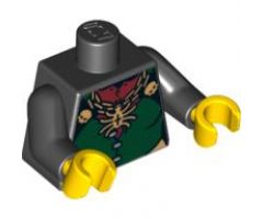 Torso Castle Fantasy Era Dark Green Front Panel and Gold Spider Necklace Pattern / Black Arms / Yellow Hands