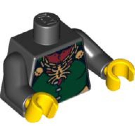 Torso Castle Fantasy Era Dark Green Front Panel and Gold Spider Necklace Pattern / Black Arms / Yellow Hands
