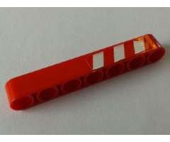 Technic, Liftarm 1 x 7 Thick with Red and 3 White Danger Stripes on Upper Half Pattern Model Left Side (Sticker) - Set 8289