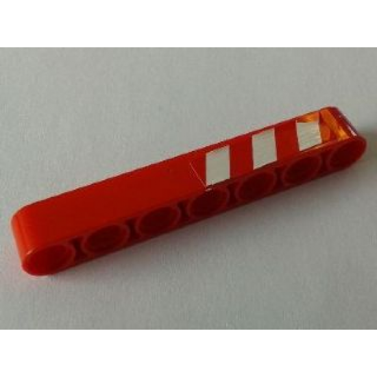 Technic, Liftarm 1 x 7 Thick with Red and 3 White Danger Stripes on Upper Half Pattern Model Left Side (Sticker) - Set 8289