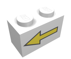 Brick 1 x 2 with Yellow Left Arrow and Black Border Pattern