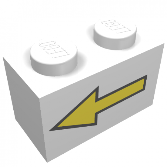 Brick 1 x 2 with Yellow Left Arrow and Black Border Pattern