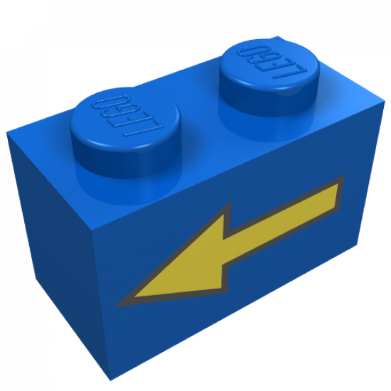 Brick 1 x 2 with Yellow Left Arrow and Black Border Pattern