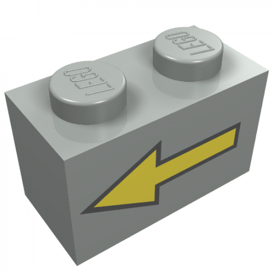 Brick 1 x 2 with Yellow Left Arrow and Black Border Pattern
