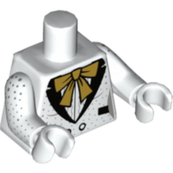 Torso Female Tuxedo Jacket, Large Gold Bow, Black Lapels and Pockets, Silver Speckles Pattern / White Arms with Silver Speckles Pattern / White Hands
