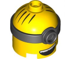 Minifigure, Head, Modified Minion, Tall with Black Single Lens Goggles, Hair and Open Mouth Pattern