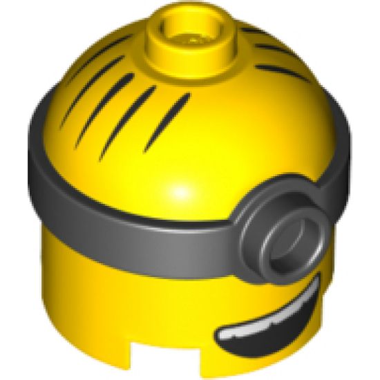 Minifigure, Head, Modified Minion, Tall with Black Single Lens Goggles, Hair and Open Mouth Pattern