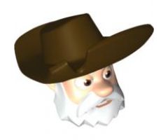 Minifigure, Head, Modified Male with White Beard and Dark Brown Hat Pattern (Stinky Pete)