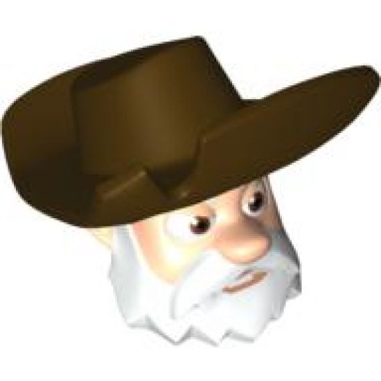 Minifigure, Head, Modified Male with White Beard and Dark Brown Hat Pattern (Stinky Pete)