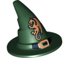 Minifigure, Headgear Hat, Wizard / Witch with Black Buckle and Gold Dragon Pattern