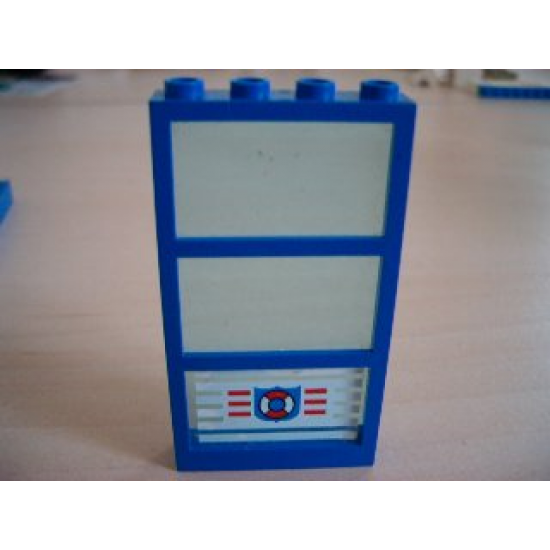 Window 1 x 4 x 6 Frame with 3 Panes, Fixed Glass with Trans-Light Blue Glass with Coast Guard Logo Pattern (Sticker) - Set 6338