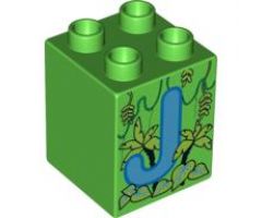 Duplo, Brick 2 x 2 x 2 with Letter J and Jungle Pattern