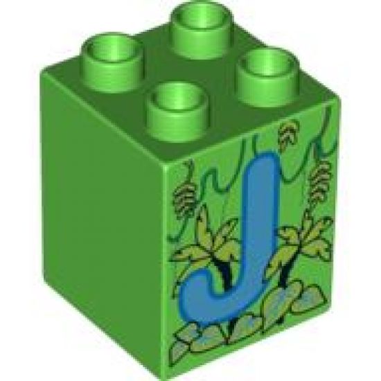 Duplo, Brick 2 x 2 x 2 with Letter J and Jungle Pattern