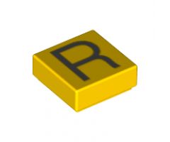 Tile 1 x 1 with Silver Capital Letter R Pattern