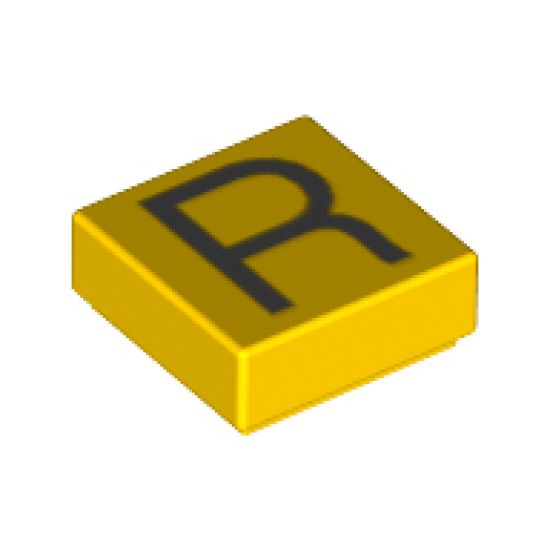 Tile 1 x 1 with Silver Capital Letter R Pattern