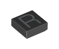 Tile 1 x 1 with Silver Capital Letter R Pattern