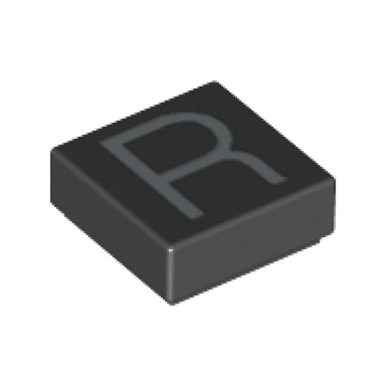 Tile 1 x 1 with Silver Capital Letter R Pattern
