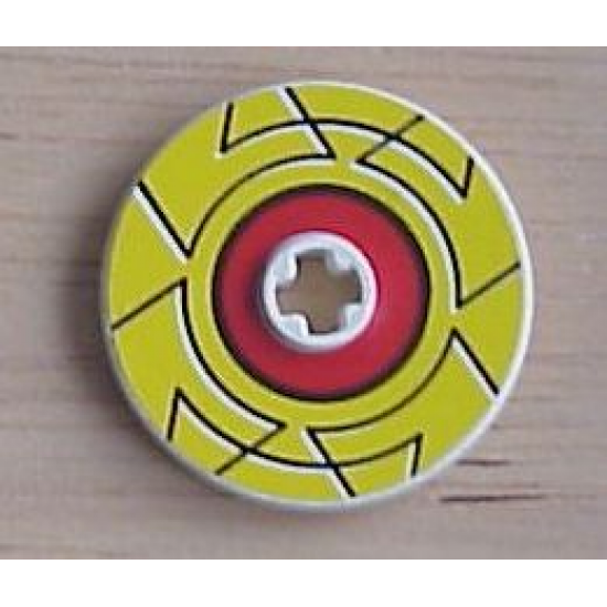 Technic, Disk 3 x 3 with Yellow Border Around Red Circle Pattern (Sticker) - Sets 8482 / 8483