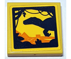 Tile 2 x 2 with Dinosaur Shadow Play in Front of Landscape on Yellow Background Pattern (Sticker) - Set 75934