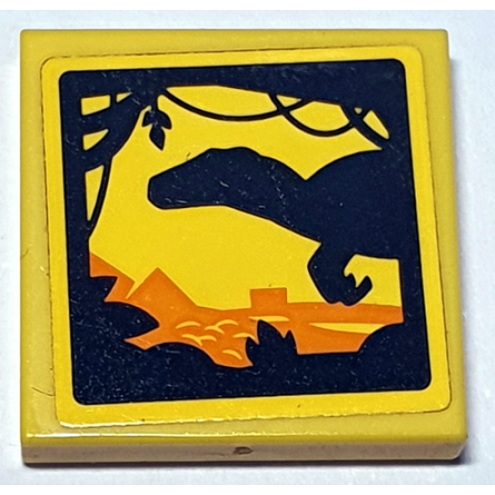 Tile 2 x 2 with Dinosaur Shadow Play in Front of Landscape on Yellow Background Pattern (Sticker) - Set 75934