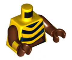 Torso Female, 3 Black Chevron Stripes, Reddish Brown Midriff Pattern / Reddish Brown Arms with Yellow and Bright Light Orange Cuffs Pattern / Reddish Brown Hands